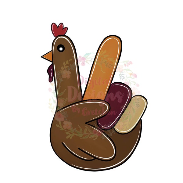 Turkey Hand Peace Sign PNG digital download fall thanksgiving sublimation