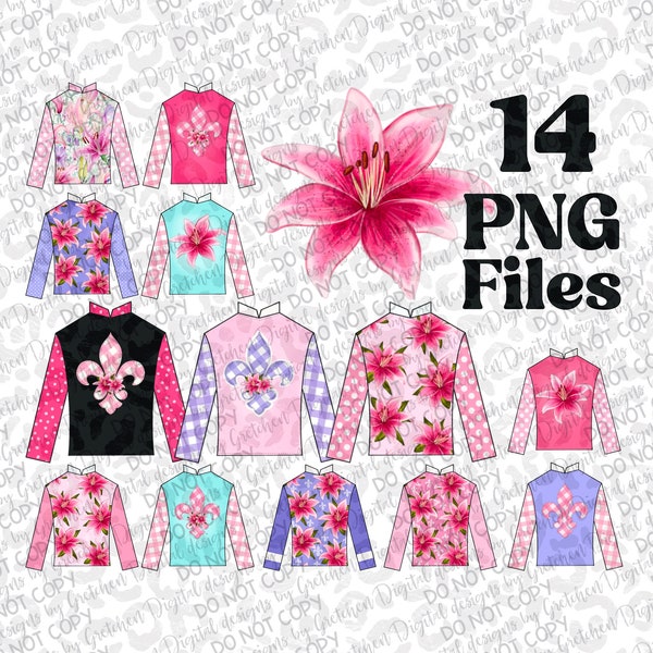 Jockey Silks and Lilly Oaks Horse Racing 14 PNG hand drawn designs for sublimation, DTF, DTG Derby