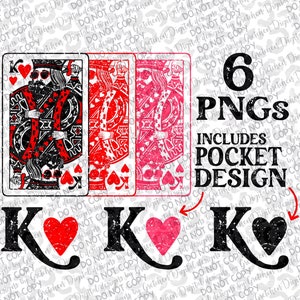 King of Hearts comprend des modèles de poche, des variations de couleur, un téléchargement numérique par sublimation DTF DTG Saint-Valentin
