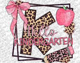 Hej dagis leopardmönstrad flicka tillbaka till skolan PNG digital nedladdning sublimering DTF