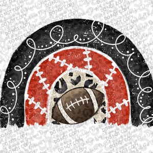 Red and black team colors rainbow fall football PNG digital download sublimation