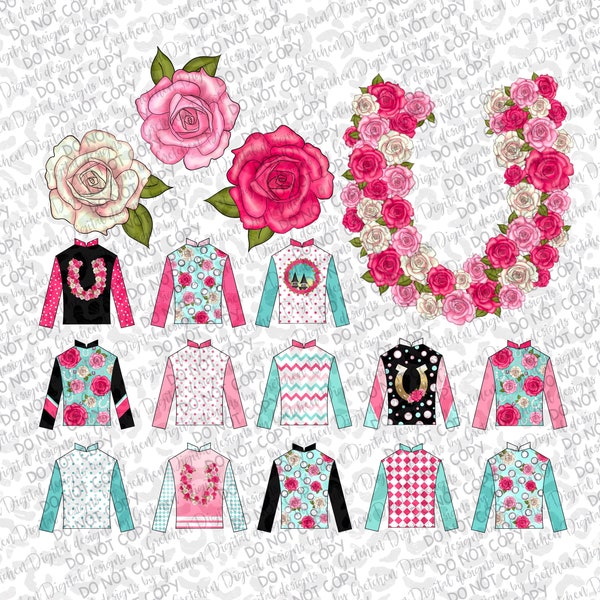 Jockey Silks and Roses with Rose Horseshoe Derby Horse Racing 17 PNG hand drawn designs for sublimation, DTF, DTG