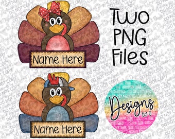 Cute Kids Turkey for boy or girl add your own name plate PNG digital download sublimation thanksgiving
