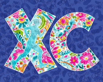 XC cross country running girl floral digital download png DTF girls sports shirts design