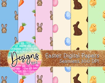 Easter digital papers seamless 300 DPI bunny carrot eggs chicks