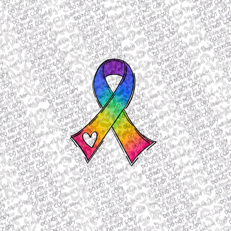 Rainbow Cancer Ribbon With Heart PNG Digital Download Sublimation ...