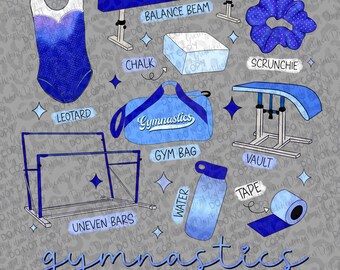 Gymnastics clip art design girls royal blue PNG digital download DTF vault uneven bars t shirts