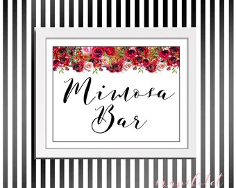 Mimosa Bar Brautdusche Hochzeit Veranstaltung rote Rosen Digital-druckbare sofortigen Download Kalligraphie Zeichen Signage