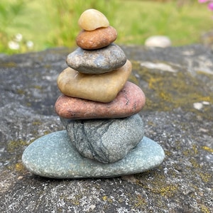 Rock Cairn - &quot;Playful Journey&quot; - Colorful Stacked Lake Stones - Zen/Yoga Gift