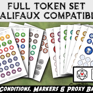 Malifaux Kompatibel Token Set - Alle Bedingungen, Marker & Vorlagen. Druckbare PDF-Datei für Münzkapseln oder zum Laminieren