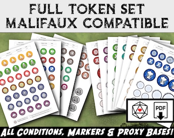 Malifaux Compatible Token Set - All Conditions, Markers & Templates. Printable PDF for Coin Capsules or Laminating