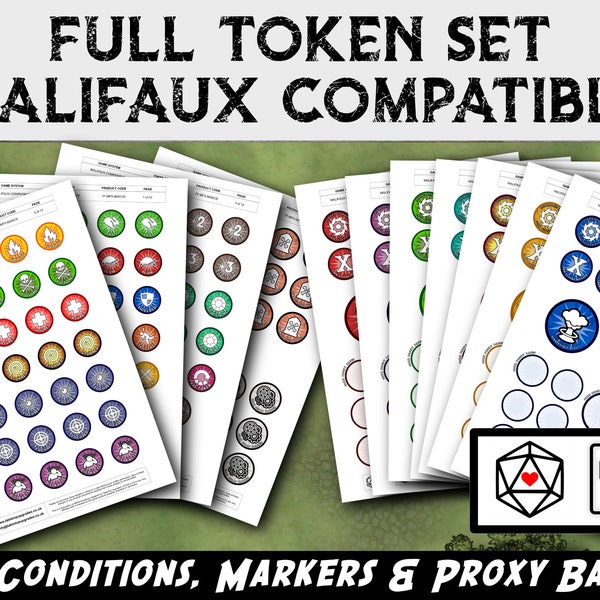Malifaux Kompatibel Token Set - Alle Bedingungen, Marker & Vorlagen. Druckbare PDF-Datei für Münzkapseln oder zum Laminieren