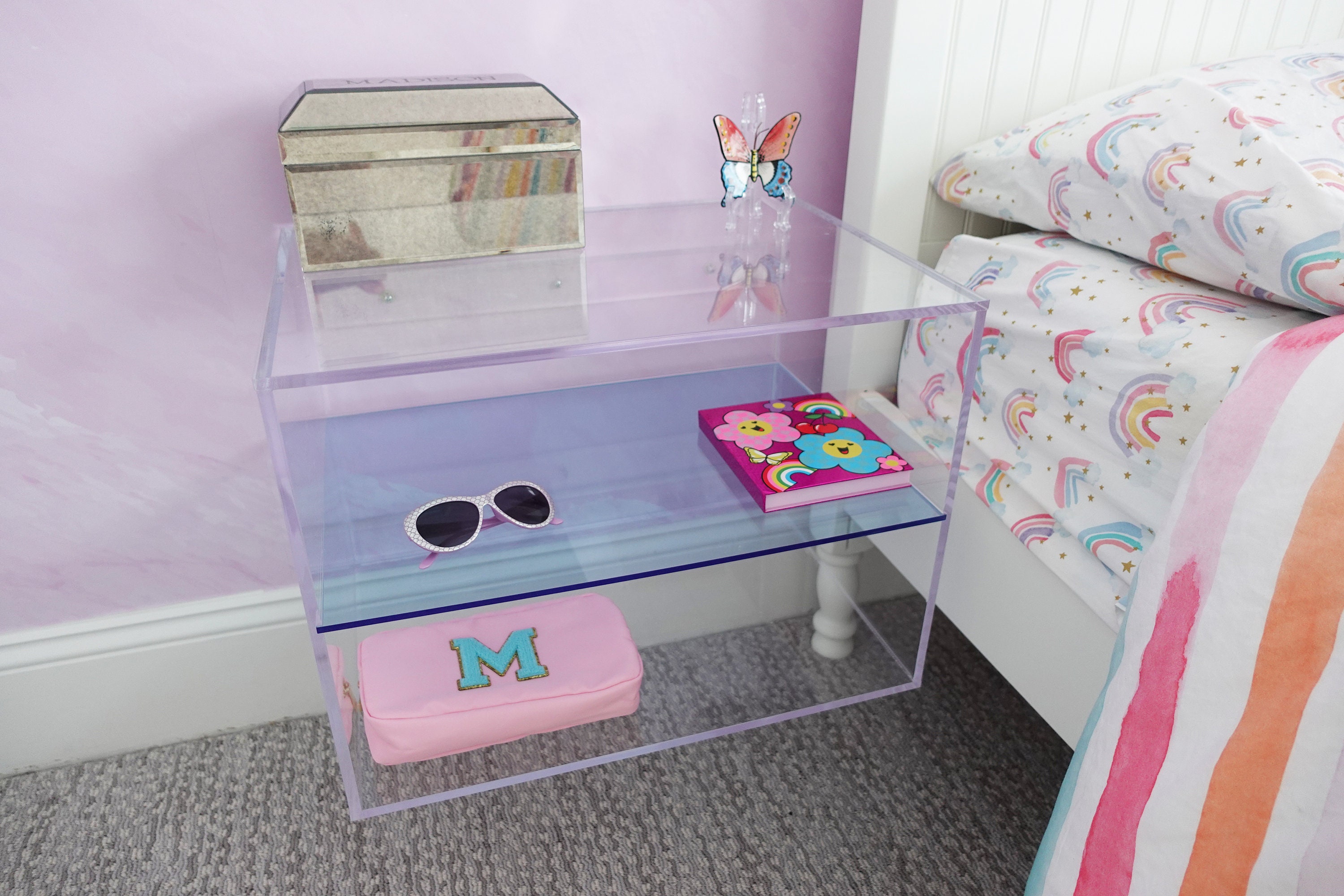 Clear Acrylic Nightstand with 1 Clear Storage Drawer