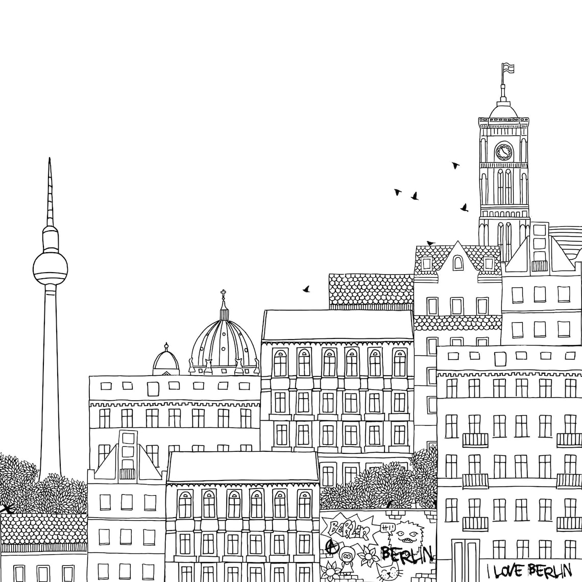 Berlin Coloring Book Wallpaper Giant Coloring Book Berlin | Etsy