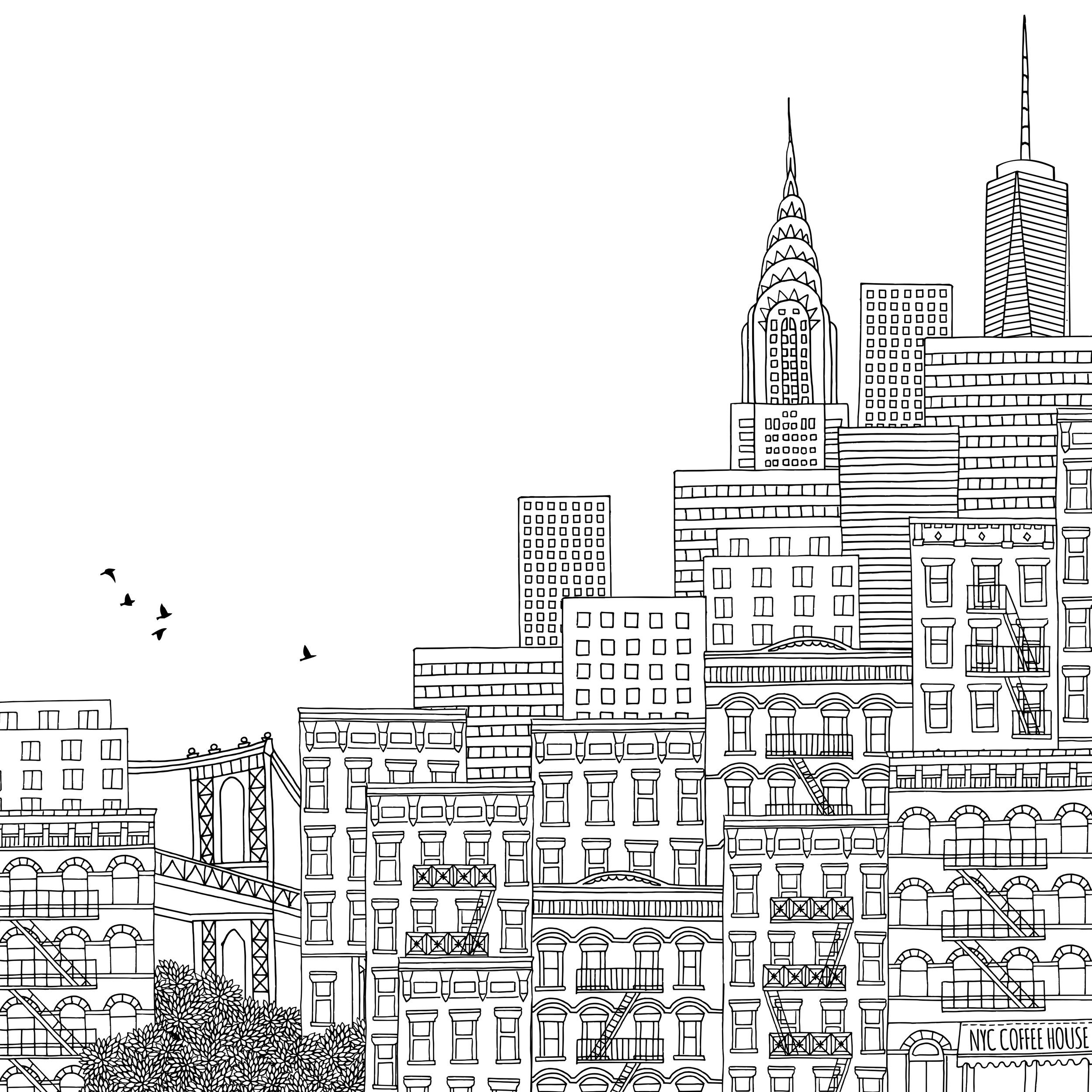 NYC Coloring Book Wallpaper Giant Coloring Book NYC Mural | Etsy