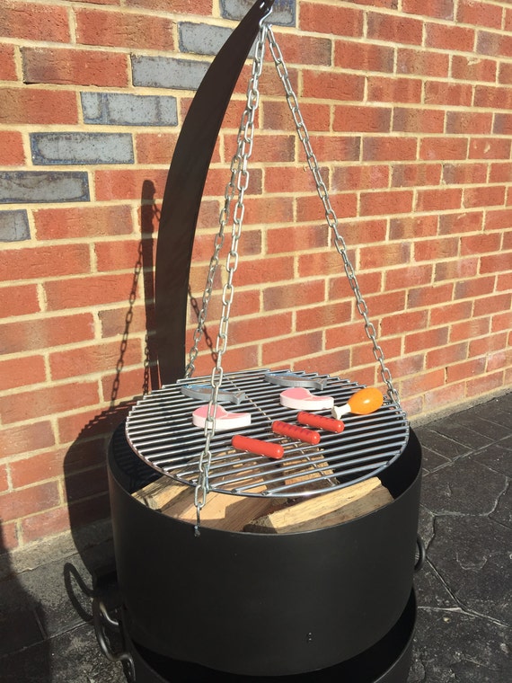 Crescent Moon Fire Pit With Removable Bbq Shelf Etsy