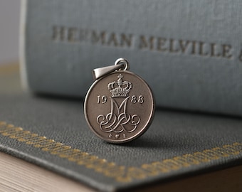 Denmark Coin Necklace. Handmade with a Danish Coin | 10 Øre | Handcrafted with Repurposed Coin | Dansk | Scandinavia | Silver Colour