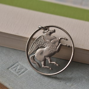 Greece Cut Coin Necklace | 10 Drachma, 1973 | Handmade with a Genuine Vintage Greek Coin | Pegasus | Ancient Greece | Mythology | Horse