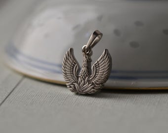 Rising Phoenix Necklace. Handmade with a Vintage Greek Coin | 5 Drachmai, 1973 | Ancient Greece | Greek Mythology | Silver Colour Pendant