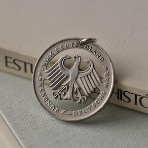 Germany Cut Coin Necklace | 2 Marks, 1969-1987 | Handmade with a Vintage German Coin | Eagle | Silver Colour | Eco Friendly | Germanic