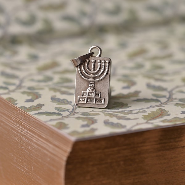 Israel Coat of Arms Necklace | Handmade with an Israeli Coin | Half Lira, 1963-1979 | Menorah | Judaica | Silver Colour | Eco Friendly