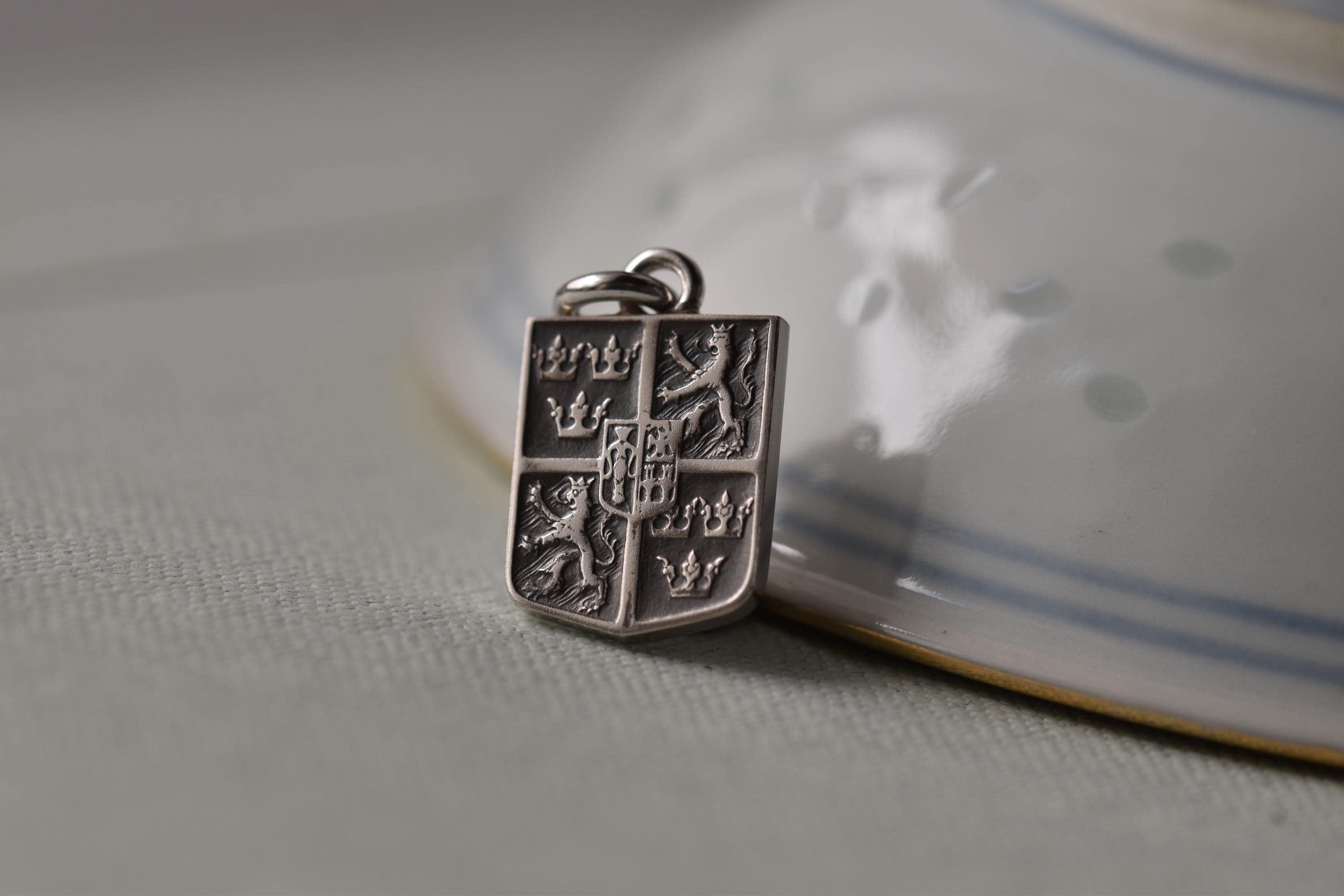 Sweden Coat of Arms Necklace. Handmade from a Swedish Coin | 5 Kronor | Silver Colour Pendant | Oxidized | Repurposed Metal | Vintage Coin