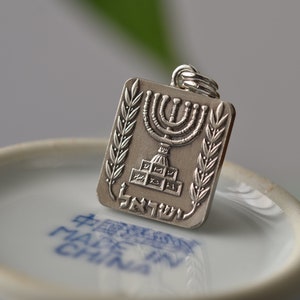 Israel Coat of Arms Necklace. Made from a Israeli Coin. Menorah. image 3