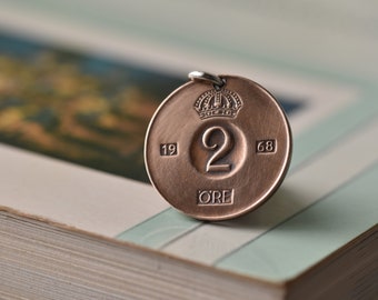 Sweden Coin Necklace | 2 Öre, Gustaf VI Adolf of Sweden | Bronze | Made with a Vintage Swedish Coin | Eco Friendly | Scandinavia | Recycled
