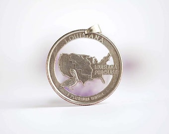 United States Cut Coin Necklace. Quarter, 2002. Louisiana
