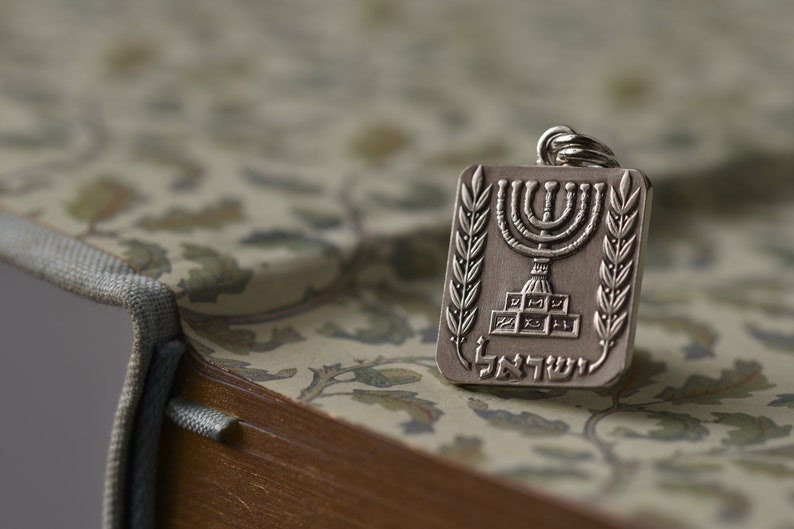 Israel Coat of Arms Necklace. Made from a Israeli Coin. Menorah. image 5