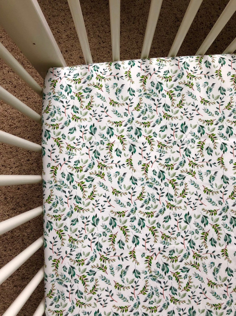 Green floral crib sheet leaves baby crib sheet baby Etsy