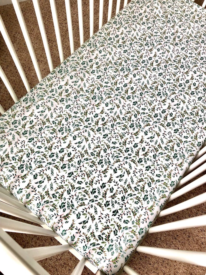 Green floral crib sheet leaves baby crib sheet baby Etsy