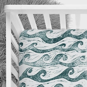 Waves crib sheet, ocean, surfer nursery, baby boy, baby girl, baby bedding, ocean waves, nautical, surfer baby, beach bum, fitted crib sheet