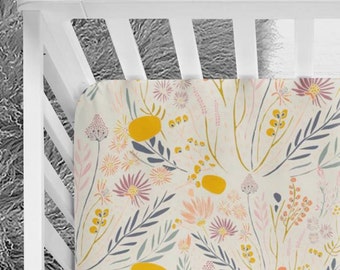 Sunny floral crib sheet Beautiful floral crib sheet, golden flowers, baby girl bedding, floral, nursery bedding, crib sheets, baby bedding