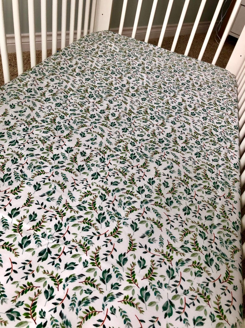 Green floral crib sheet leaves baby crib sheet baby Etsy