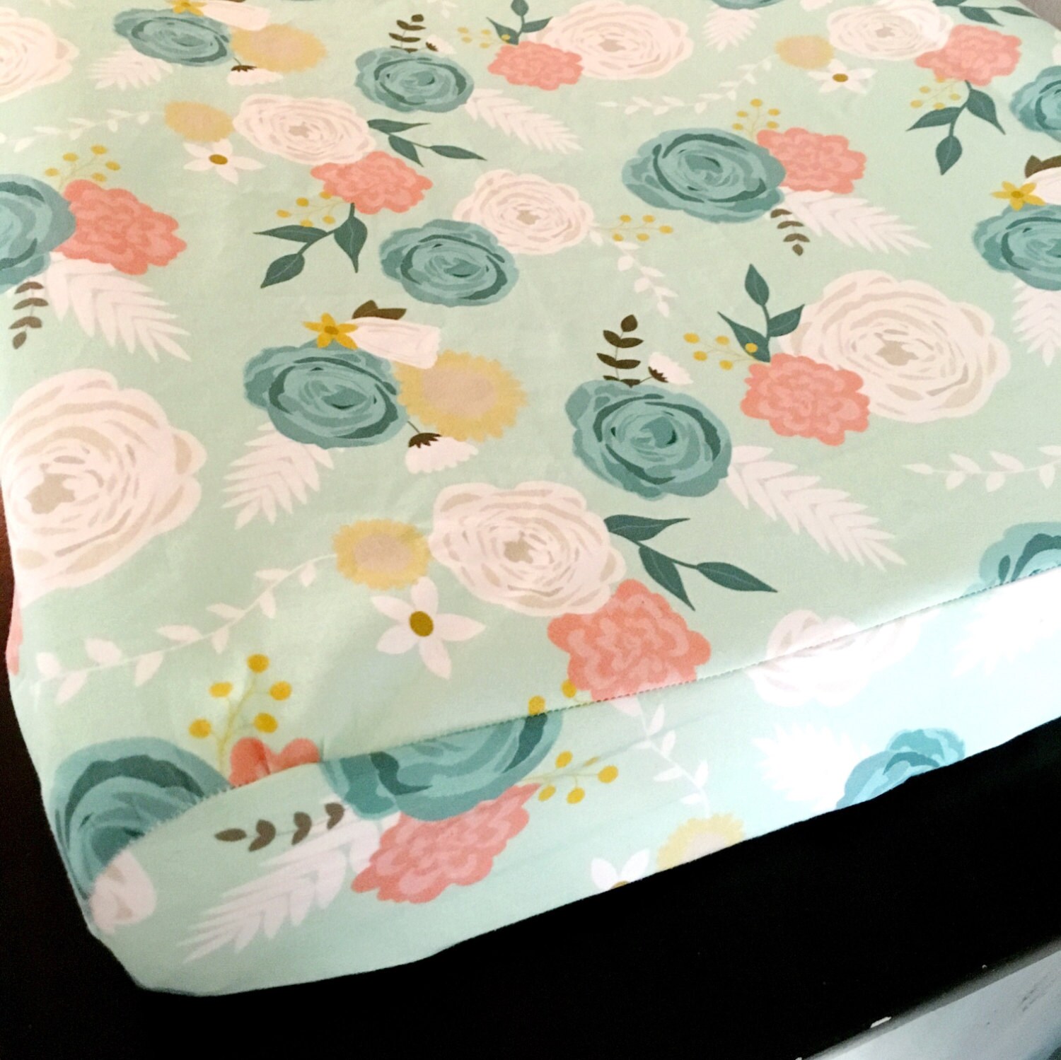 Mint floral changing pad cover mint Bedding floral bedding Etsy