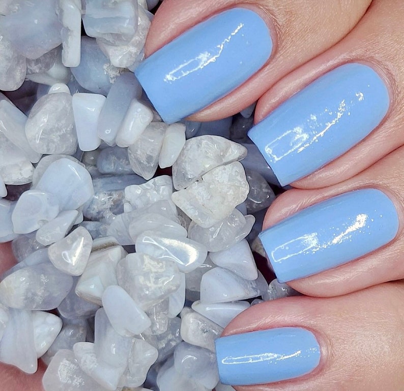 Blue Lace Agate-Crystal Infused Nail Polish-Serenity Now Toxic-Free, Cruelty Free, Metaphysical Beauty, Crystal Energy image 3