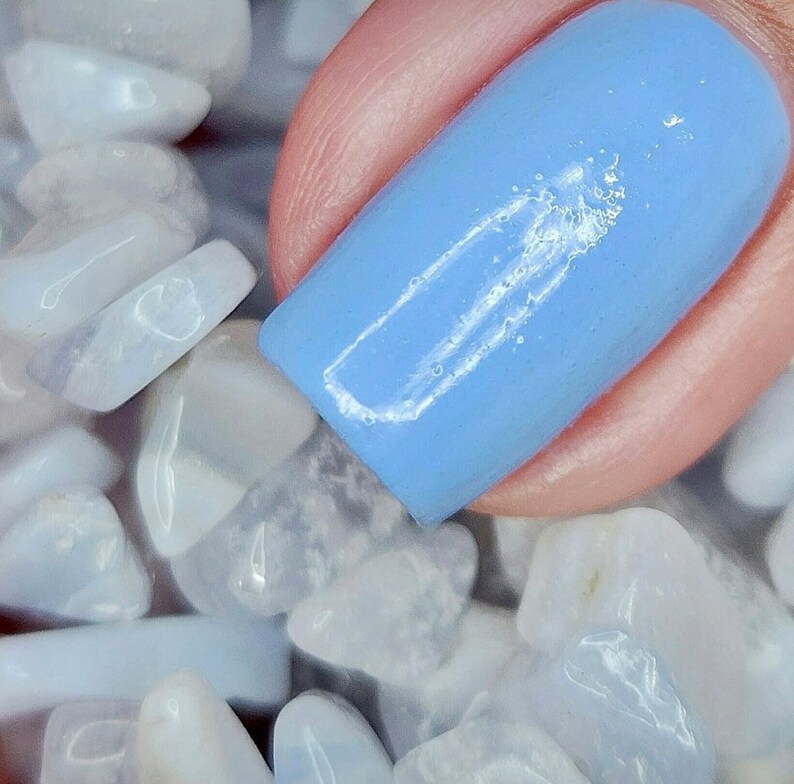 Blue Lace Agate-Crystal Infused Nail Polish-Serenity Now Toxic-Free, Cruelty Free, Metaphysical Beauty, Crystal Energy image 2