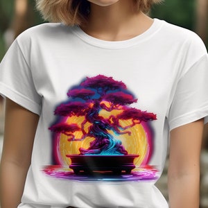 Bonsai tshirt Midjourney shirt japanese shirt Unisex asian zen tee Unique asian tree  bonsai tshirt  Rising sun shirt Asian tree neon tshirt