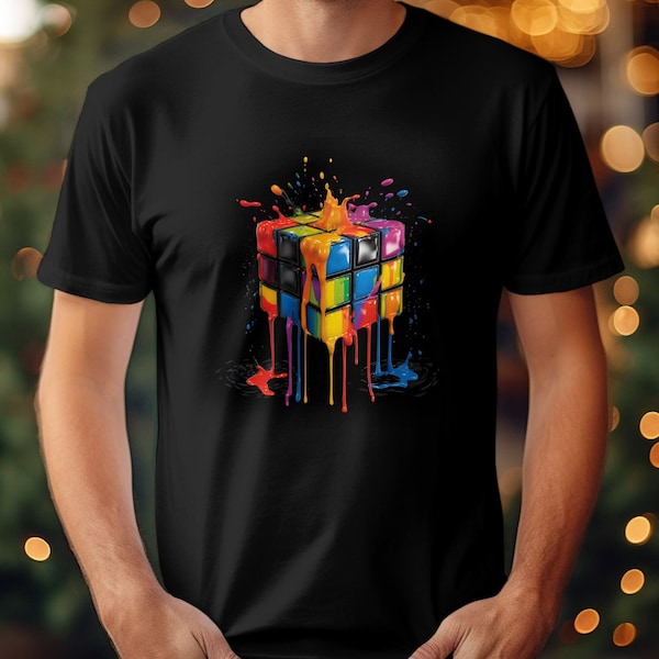 Rubik Cube Shirt Midjourney AI abstract rubiks cube t shirt AI tshirt  Nerd shirt neon colors t-shirt shirts Artist tshirt Puzzle Math tee