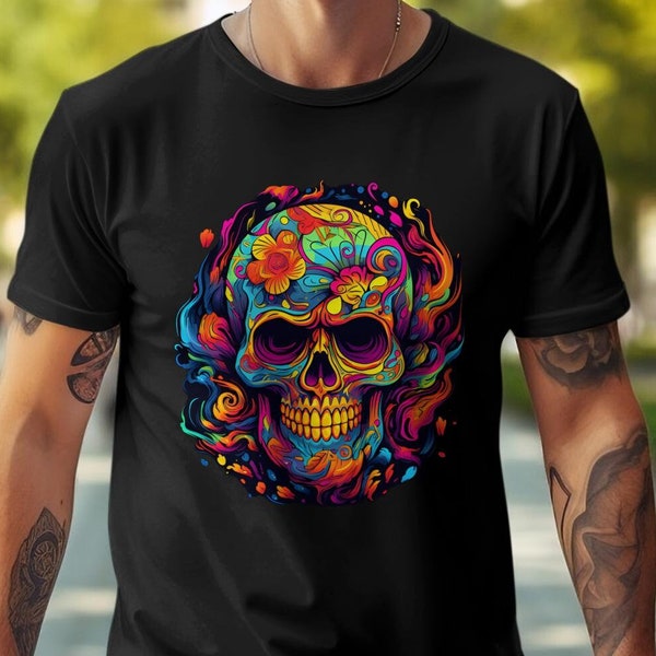 T-shirt tête de mort Chemise tête de mort Tee-shirt crâne mexicain coloré Tee-shirt graphique Chemise conçue par AI T-shirt Calavera