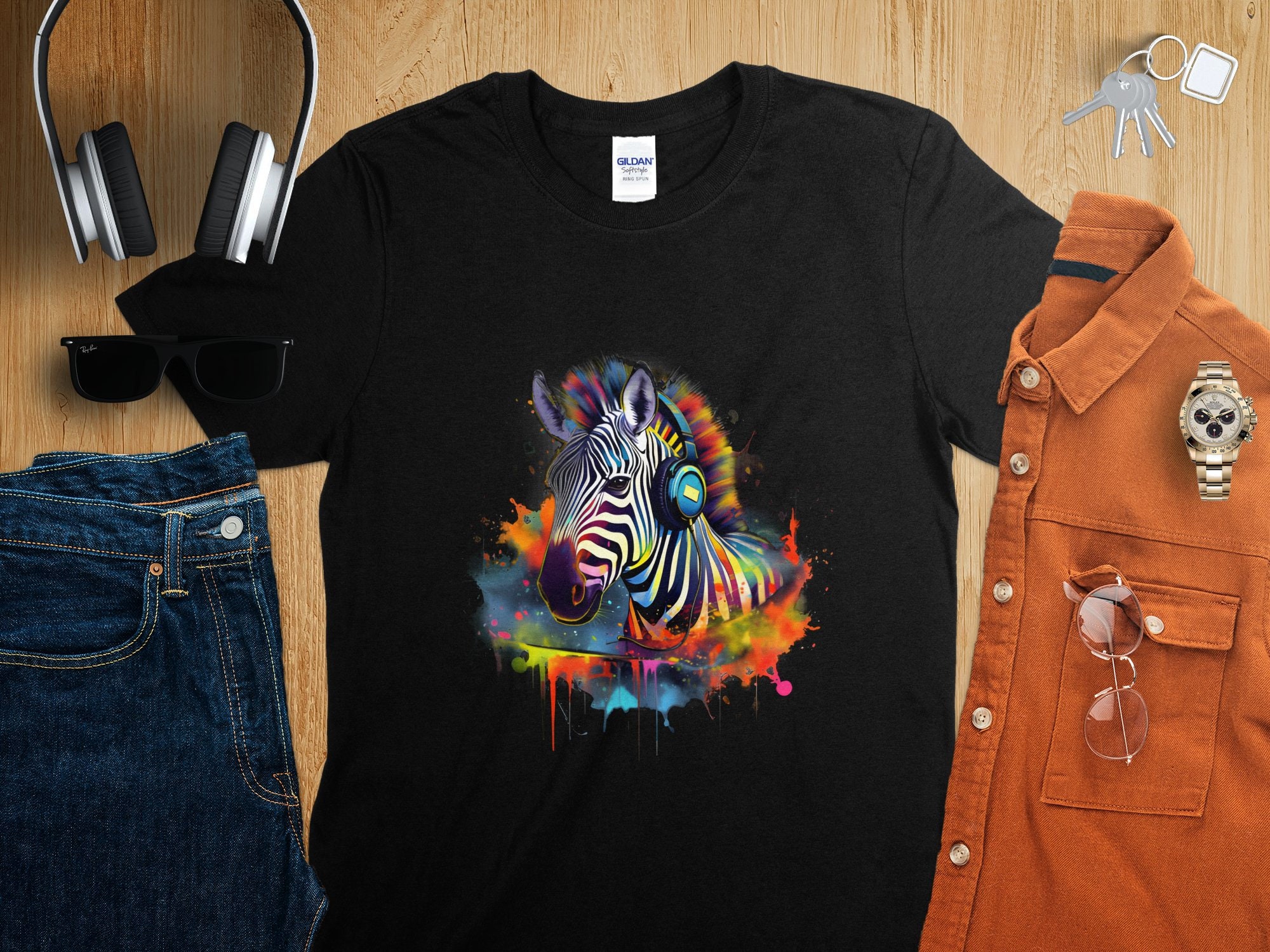 Colorful Animal DJ Tshirt, Zebra DJ Shirt, DJ Headphones Clothing ...