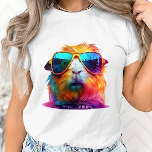 Guinea pig shirt colorful guinea pig with sunglasses  t-shirt graphic guinea pig tshirt animal lover shirt gift for guinea pig lover