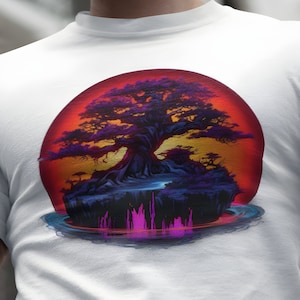 Bonsai tshirt Midjourney shirt japanese shirt Unisex asian zen tee Unique asian tree  bonsai tshirt  Rising sun shirt Asian tree neon tshirt