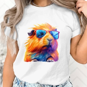 Guinea pig shirt colorful guinea pig with sunglasses  t-shirt graphic guinea pig tshirt animal lover shirt gift for guinea pig lover