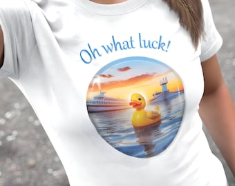 Midjourney rubber duckie tshirt, oh what luck! shirt, rubber duck t-shirt, duck tshirts, cruising ducks, cruising tees, cruising shirts