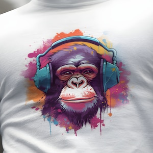 monkey shirt Monkey T-shirt headphones DJ monkey tshirt wild animal tees Animal lover t-shirt  music festival Techno Music Funny monkey