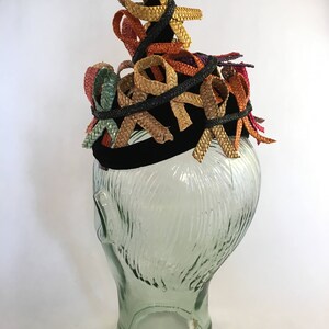 Rare, spiral black velour hat with straw decorative ribbons Louise Madeline image 5