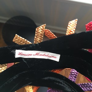 Rare, spiral black velour hat with straw decorative ribbons Louise Madeline image 8