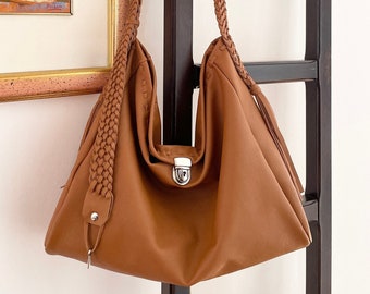 Hobo leather bag, Boho leather bag, Soft leather purse, Woven leather bag, Braided leather bag, Leather bag women, Slouchy leather bag